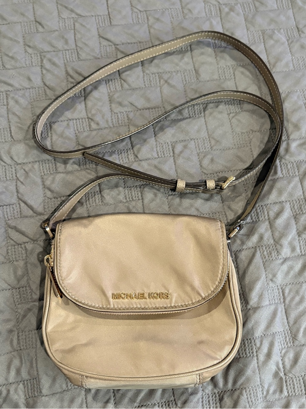 Michael Kors Bedford Nylon Sand Flap Crossbody Gold Hardware 7.5" Long X 6" Tall